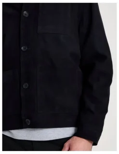 Basque Suede Trucker Jacket in Navy