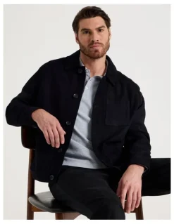 Basque Suede Trucker Jacket in Navy