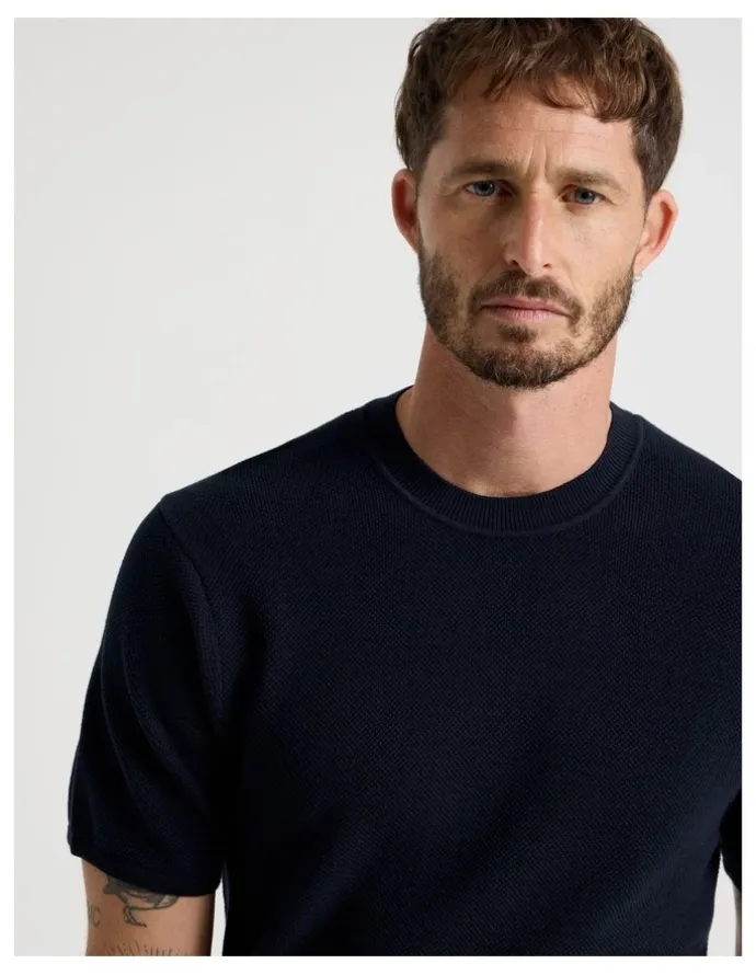 Basque Textured Knit Tee in Navy