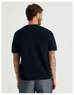Basque Textured Knit Tee in Navy