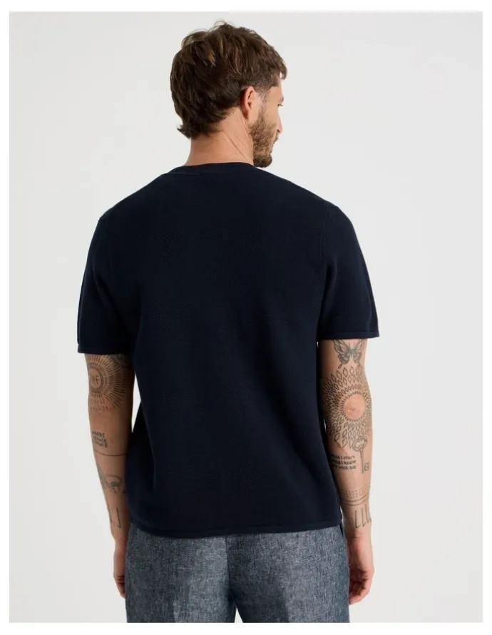 Basque Textured Knit Tee in Navy
