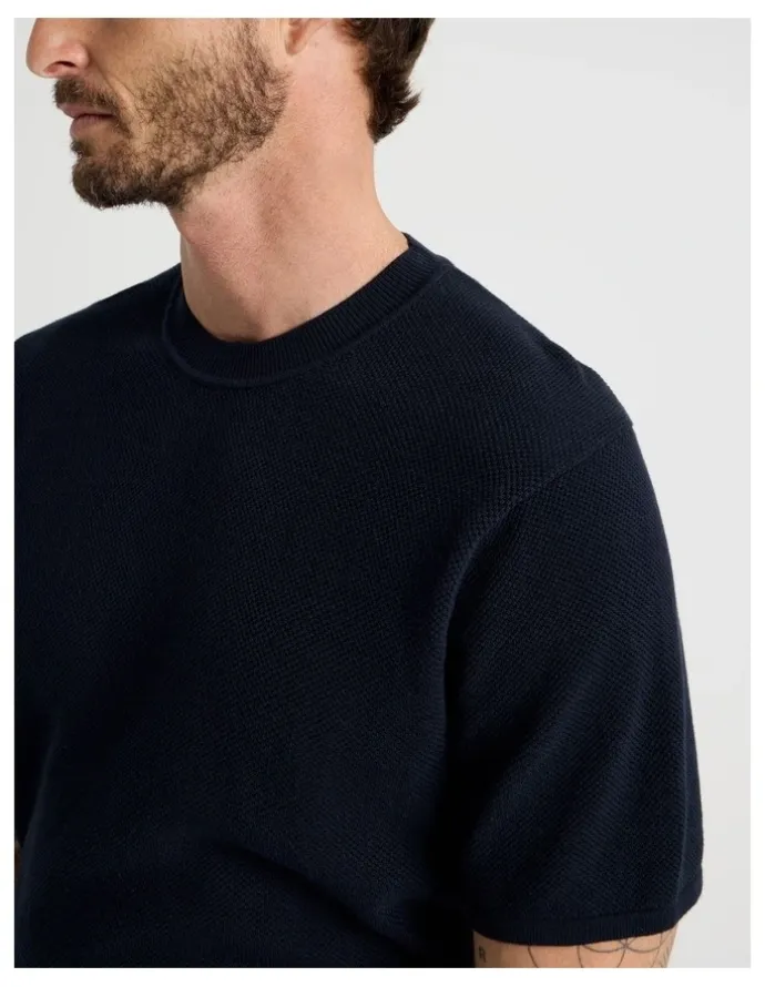 Basque Textured Knit Tee in Navy