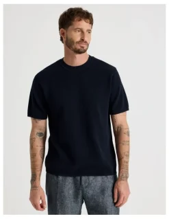 Basque Textured Knit Tee in Navy