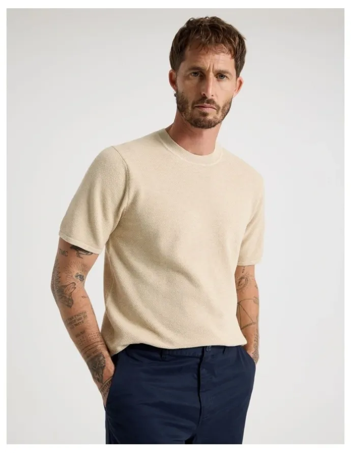 Basque Textured Knit Tee in Stone
