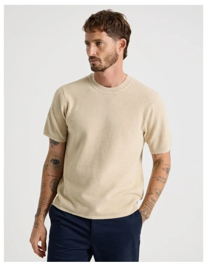 Basque Textured Knit Tee in Stone