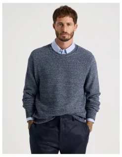 Basque Textured Long Sleeve Knit in Navy