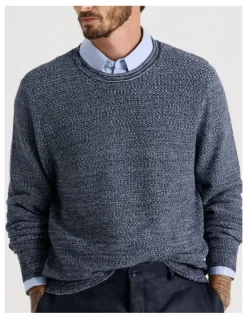Basque Textured Long Sleeve Knit in Navy