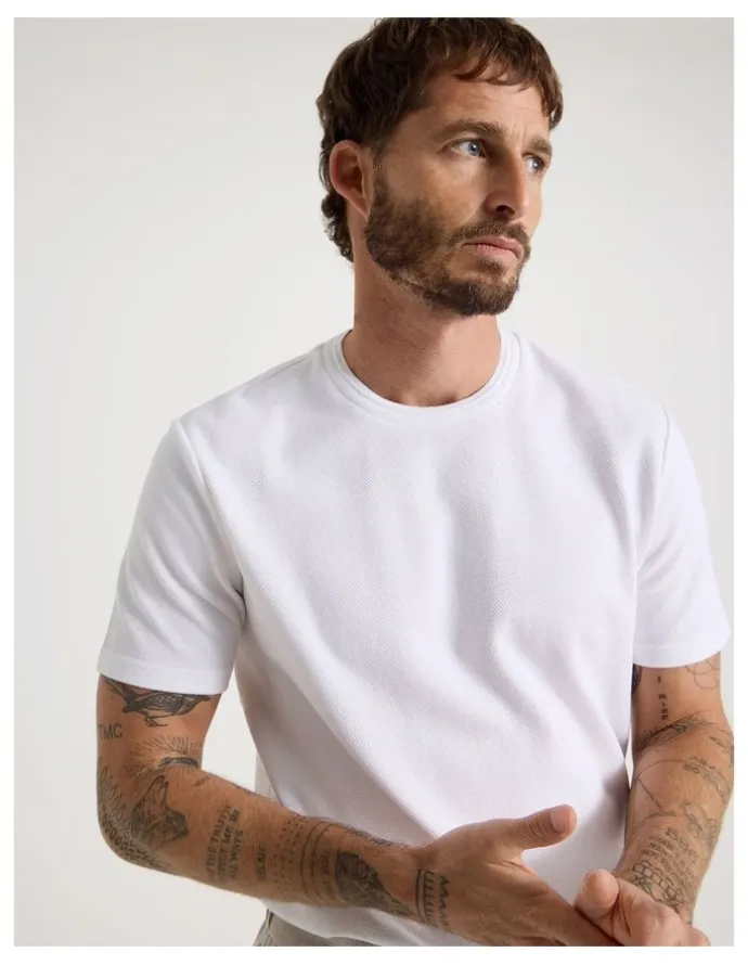 Basque Textured Pique T-Shirt in White