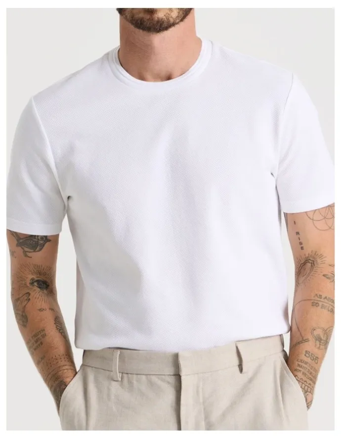 Basque Textured Pique T-Shirt in White