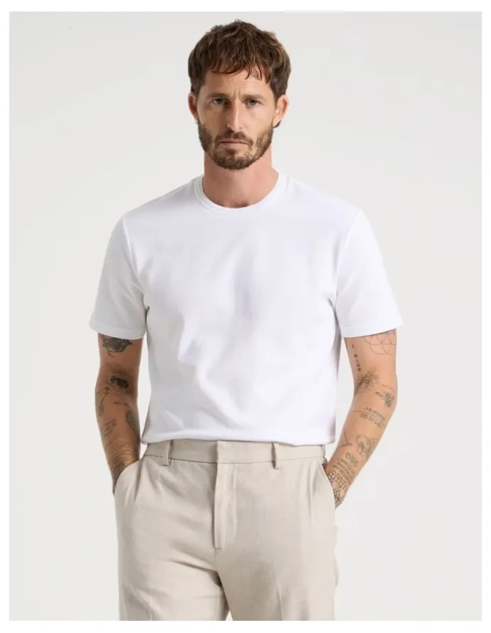 Basque Textured Pique T-Shirt in White