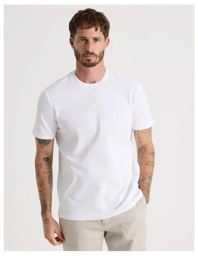 Basque Textured Pique T-Shirt in White