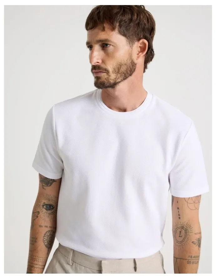 Basque Textured Pique T-Shirt in White