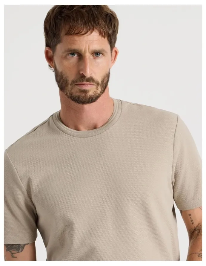 Basque Textured Pique T-Shirt in Sand