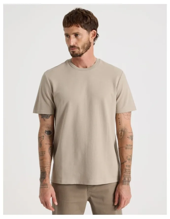 Basque Textured Pique T-Shirt in Sand