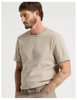 Basque Textured Pique T-Shirt in Sand
