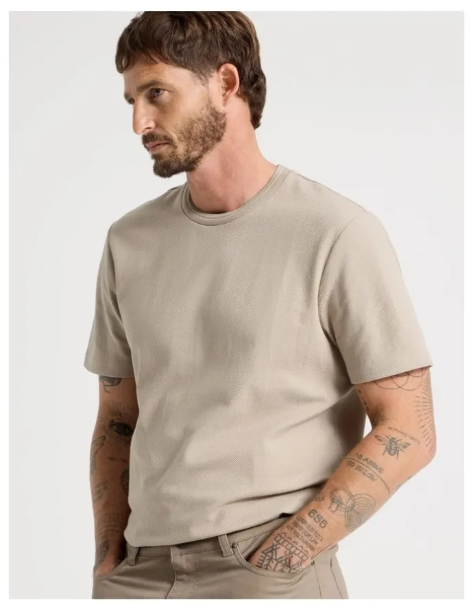 Basque Textured Pique T-Shirt in Sand