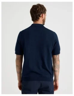 Basque Vertical Colour Block Polo in Navy
