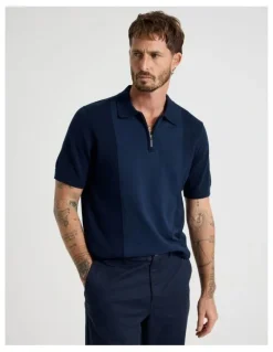 Basque Vertical Colour Block Polo in Navy