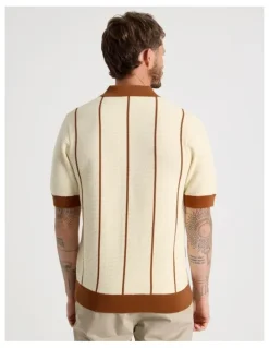 Basque Vertical Tipping Short Sleeve Knit Shirt in Sand