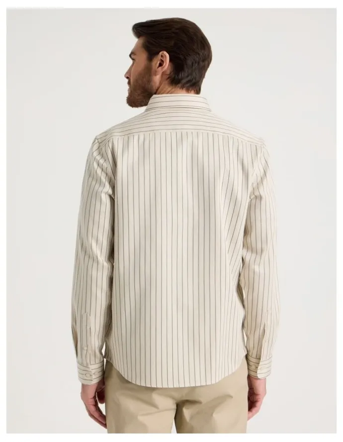 Basque Viscose Cotton Ticking Stripe Shirt in Sand