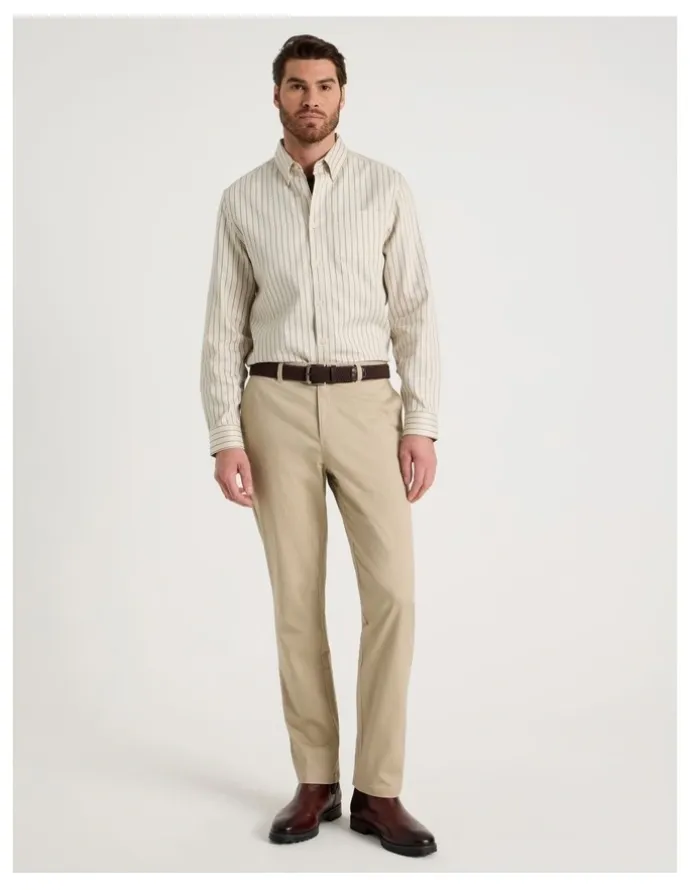 Basque Viscose Cotton Ticking Stripe Shirt in Sand