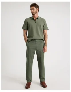 Basque Zip Neck Self Stripe Polo in Olive