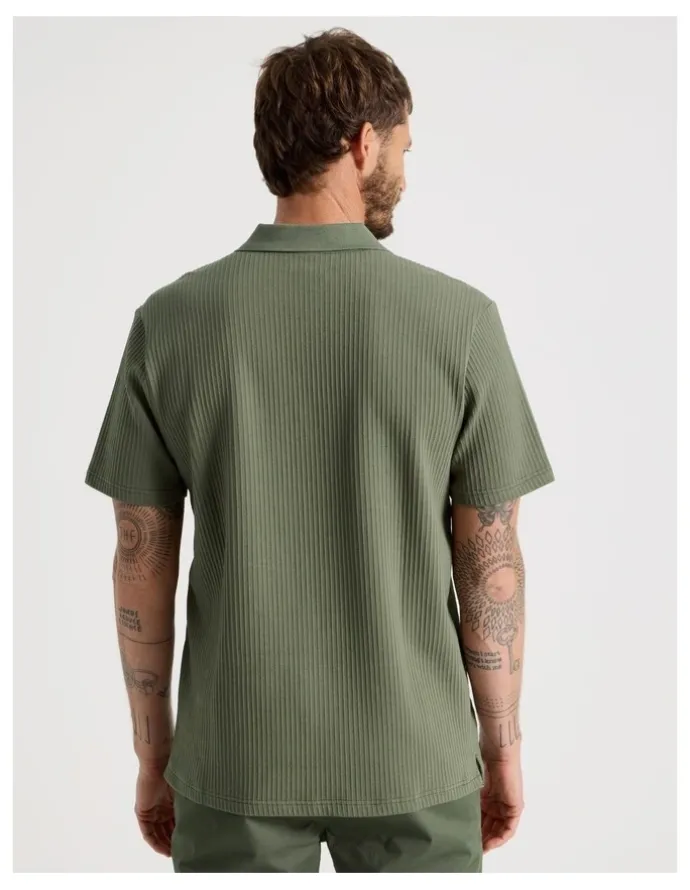 Basque Zip Neck Self Stripe Polo in Olive