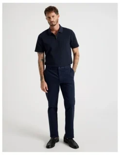 Basque Zip Neck Self Stripe Polo in Navy