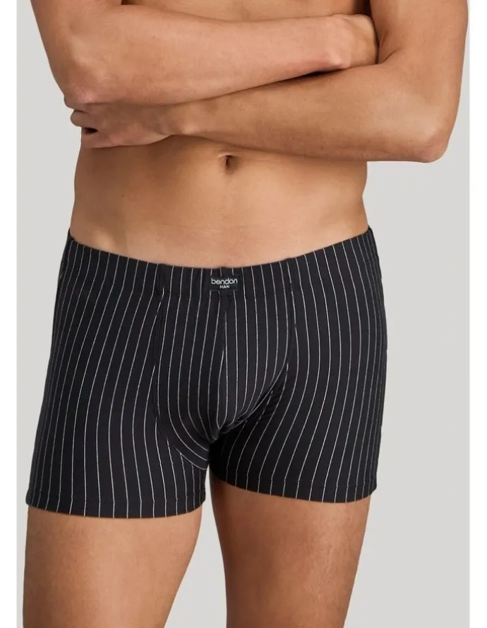 Bendon Man Cotton Stretch Mens Trunk in Black Pinstripe
