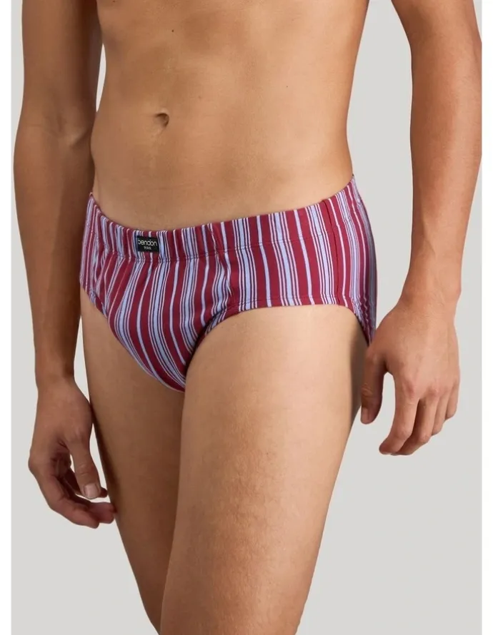 Bendon Man Cotton Stretch Mens Brief in Tibetan Red Stripe