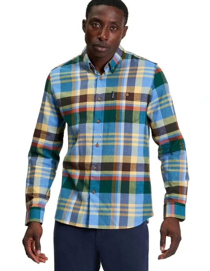 Ben Sherman Brushed Check Long Sleeve Shirt in Riviera Blue