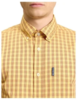 Ben Sherman Linear Gingham Long Sleeve Shirt in Zest