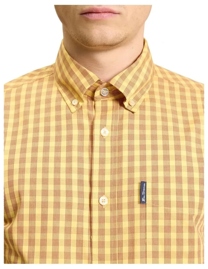 Ben Sherman Linear Gingham Long Sleeve Shirt in Zest