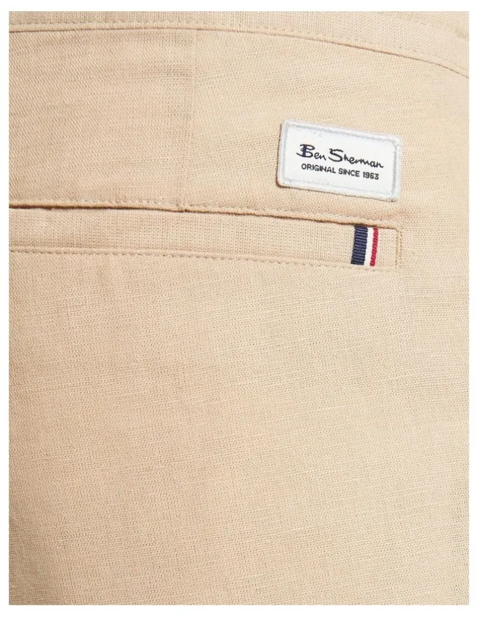 Ben Sherman Linen Cotton Drawcord Shorts in Stone