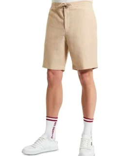 Ben Sherman Linen Cotton Drawcord Shorts in Stone