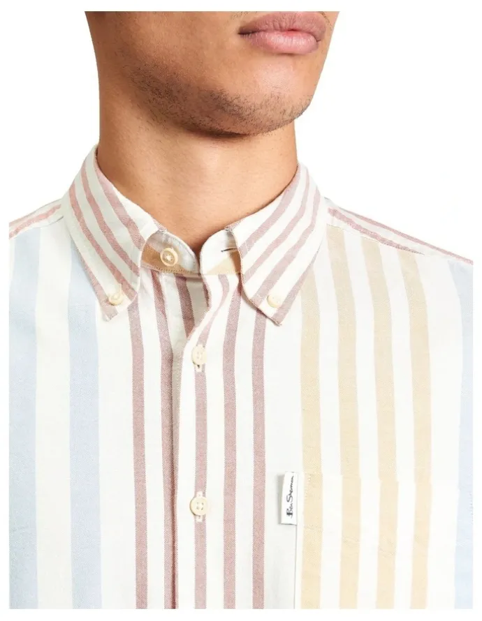 Ben Sherman Multicolour Oxford Stripe Short Sleeve Shirt in Ivory