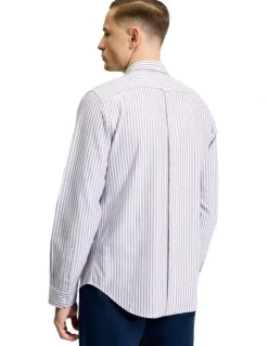 Ben Sherman Oxford Stripe Long Sleeve Shirt in Cherry