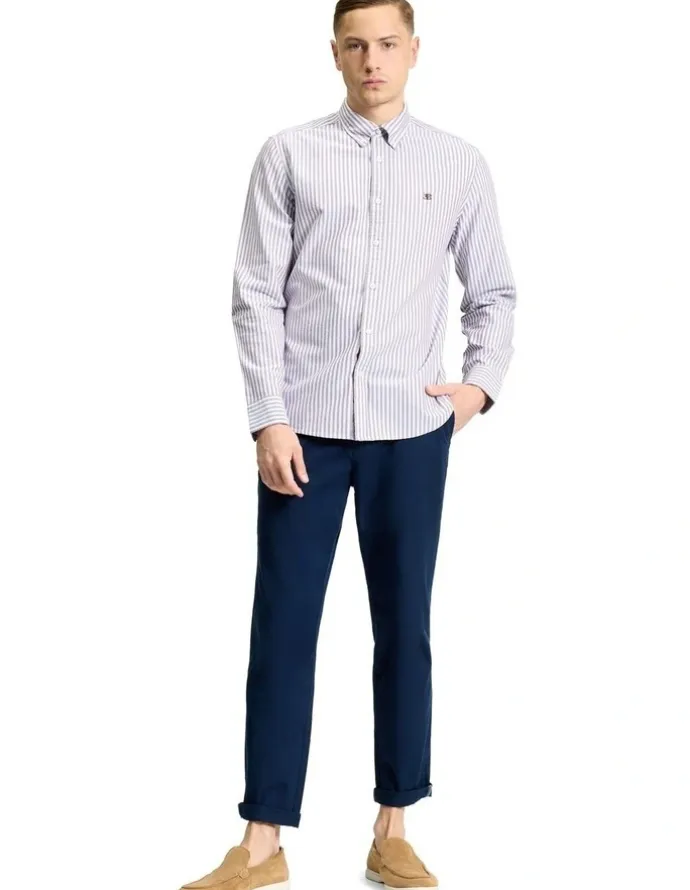 Ben Sherman Oxford Stripe Long Sleeve Shirt in Cherry