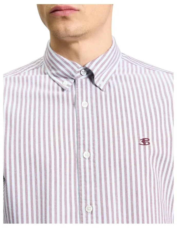 Ben Sherman Oxford Stripe Long Sleeve Shirt in Cherry