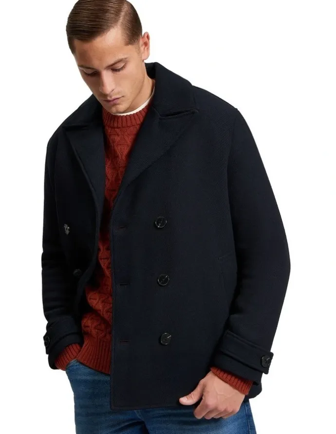 Ben Sherman Peacoat Coat in Dark Navy