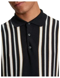 Ben Sherman Placement Stripe Polo Shirt in Black
