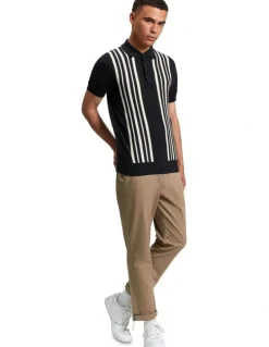 Ben Sherman Placement Stripe Polo Shirt in Black