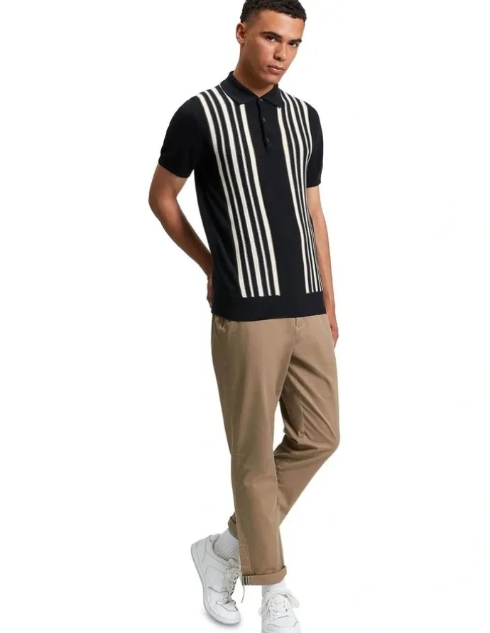 Ben Sherman Placement Stripe Polo Shirt in Black