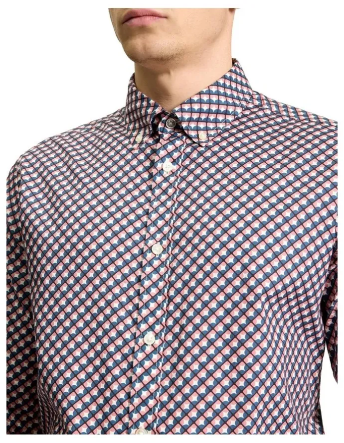 Ben Sherman Split Geo Print Long Sleeve Shirt in Rose