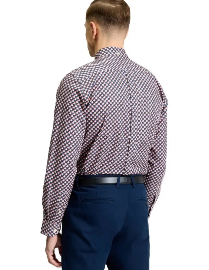 Ben Sherman Split Geo Print Long Sleeve Shirt in Rose
