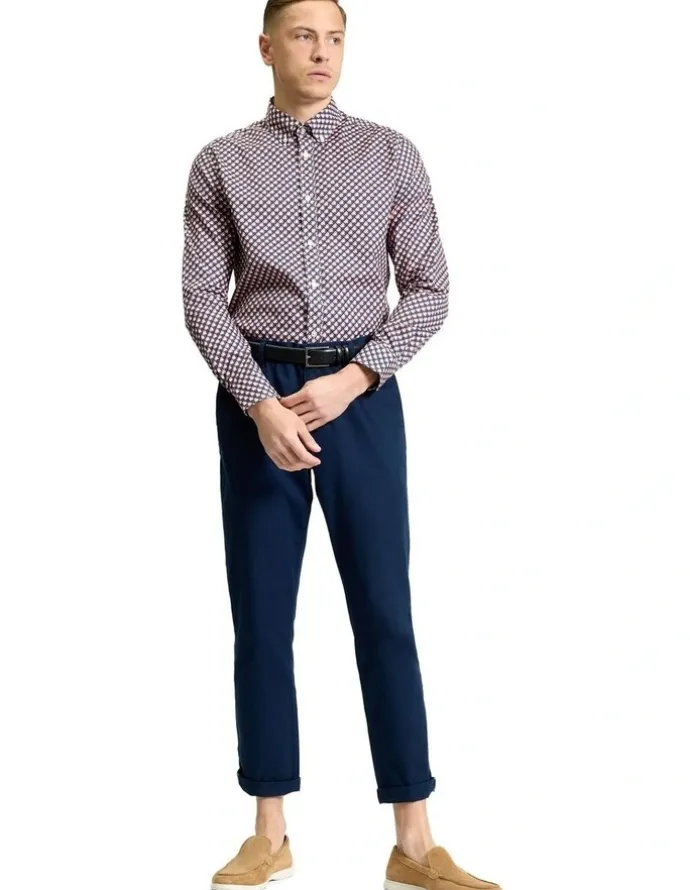 Ben Sherman Split Geo Print Long Sleeve Shirt in Rose