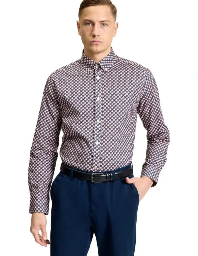 Ben Sherman Split Geo Print Long Sleeve Shirt in Rose