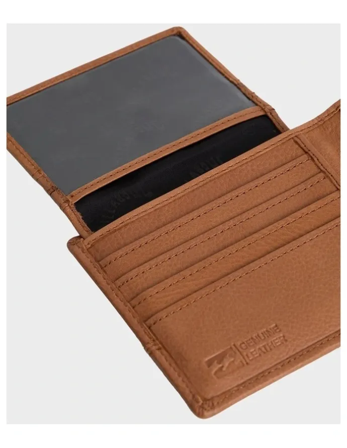 Billabong Dimension 2 In 1 Leather Wallet in Tan