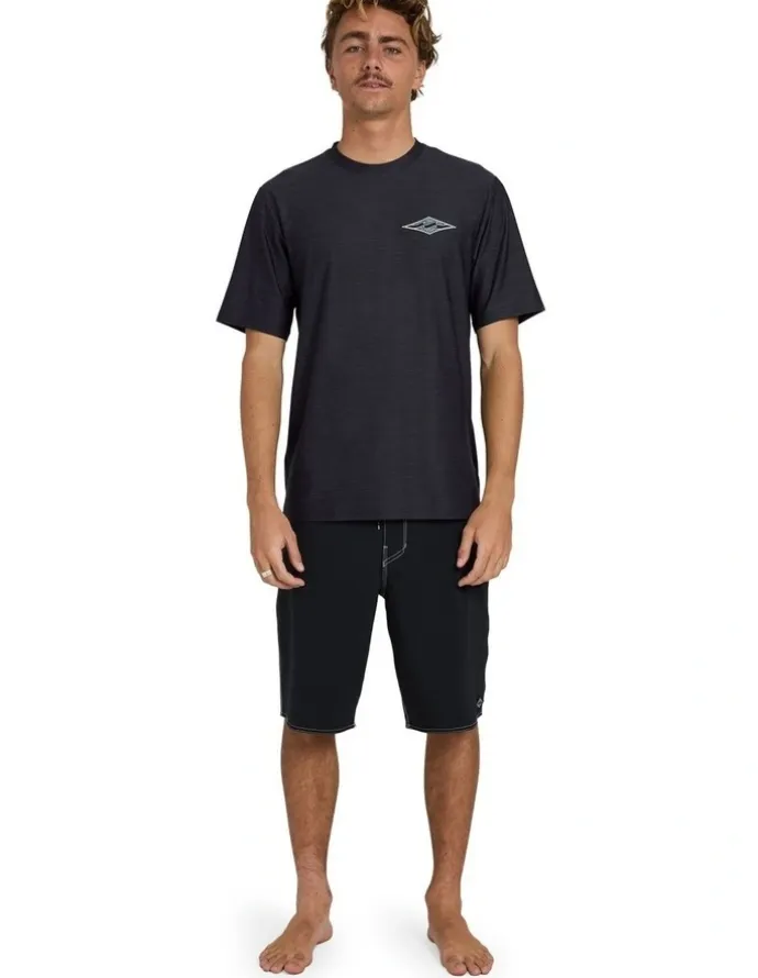 Billabong Diamond Shoreline Rash Vest in Black Heather