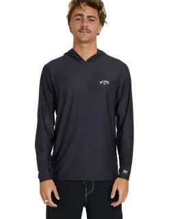 Billabong Shoreline Hooded Long Sleeve Rash Vest in Black Heather